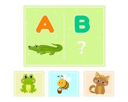 Educational logic game for kids. Children's alphabet education. Development of logic iq. Visual intelligence, mind games. Vector illustration.