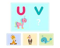 Educational logic game for kids. Children's alphabet education. Development of logic iq. Visual intelligence, mind games. Vector illustration.