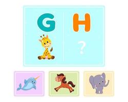 Educational logic game for kids. Children's alphabet education. Development of logic iq. Visual intelligence, mind games. Vector illustration.