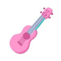 Pink guitar. Hawaiian Ukulele. Vector illustration in cartoon flat style.