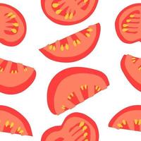 Seamless pattern of tomatoes in cartoon flat style. Vector illustration on white background.