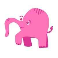 ilustración de vector de elefante rosa en estilo plano de dibujos animados aislado sobre fondo blanco.