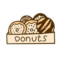 Box of donuts in cartoon style. Vector illustration isolated on white background.