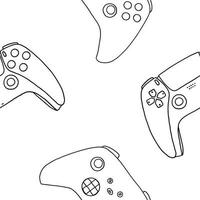 Seamless pattern of game controllers. Vector illustration in hand-drawn outline flat style on white background