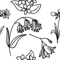 Seamless pattern with flowers in outline doodle style on a white background. Sketch for coloring. vector