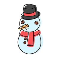 Christmas and New Year snowman in cartoon flat style. Vector illustration isolated on white background.