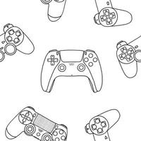 Seamless pattern of game controllers. Vector illustration in hand-drawn outline flat style on white background