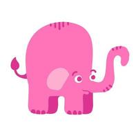 Pink elephant vector illustration in cartoon flat style isolated on white background.