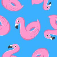 Seamless pattern. Flamingo swimming ring. Inflatable rubber. Vector illustration in cartoon style isolated on blue background.