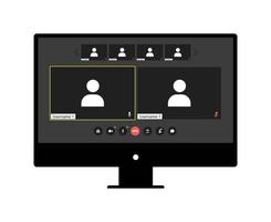 Ventana del programa de videollamadas con 6 usuarios. plantilla ui ux para aplicaciones de videoconferencia y reuniones en escritorio vector