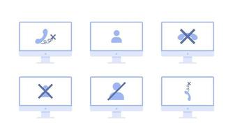 sin señal o pérdida de conexión. conjunto de ilustraciones con diferentes iconos en un escritorio vector