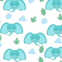 Vector seamless pattern with cute elephant on white background