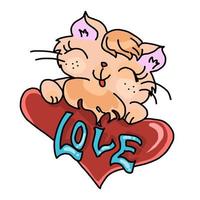 Cute kitten with a heart love in cartoon flat style vector