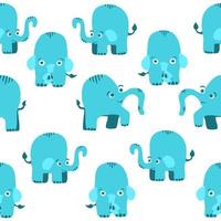 Elephants seamless pattern. Vector illustration in cartoon flat style isolated on white background.