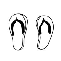 Yellow Flip-flops. Beach shoes. Vector illustration in outline doodle style isolated on white background.