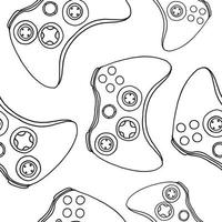 Seamless pattern of game controllers. Vector illustration in hand-drawn outline flat style on white background