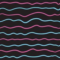 Wave line seamless pattern. Vector illustration isolated on black background. Pink and blue.