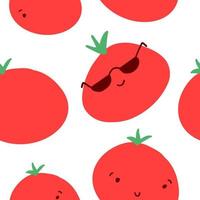 Seamless pattern of tomatoes in cartoon flat style. Vector illustration on white background.
