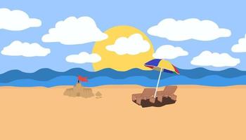 Beach background in cartoon flat style vector