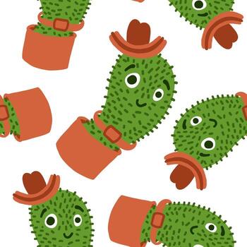 Cacti character in hat pattern. Vector illustration in cartoon flat style isolated on white background.