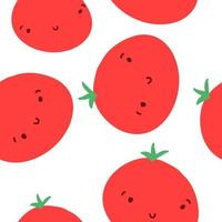 Seamless pattern of tomatoes in cartoon flat style. Vector illustration on white background.