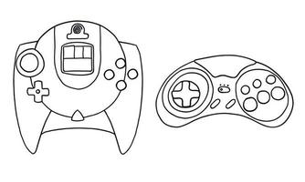 Hand-drawn game controllers set. Vector illustrations in outline doodle style. Icons on white background.