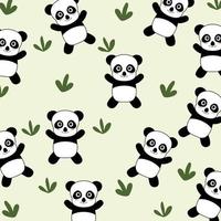 Vector cute panda cartoon seamless pattern animal with leaf