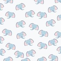 Vector seamless pattern with cute elephant on white background