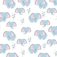 Vector seamless pattern with cute elephant on white background