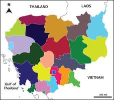 Cambodia map. High detailed with colorful device province include border countries, Thailand, Laos, Vietnam