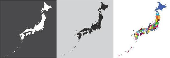 Japan map set with gray and color. Vector with Okinawa Islands.