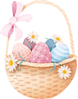 Watercolor easter basket with easter eggs png