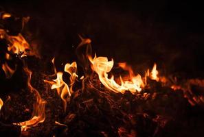 Flames of bonfire at night photo