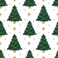 Cute Christmas tree with garlands and golden stars. Winter festival seamless pattern. vector