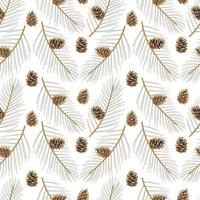 Fluffy coniferous twigs with beautiful cones. Elegant floral seamless pattern. vector