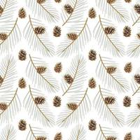 Fluffy coniferous twigs with beautiful cones. Elegant floral seamless pattern. vector