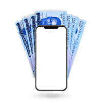 3d Illustration of Nigerian naira notes behind mobile phone png