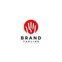 Simple Line Playful Hand inside the Red Circle. Friendly Logo Design With Open Hand Symbol Inside Red Circle. vector
