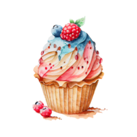 Cup Cake drawing of watercolor PNG transparent