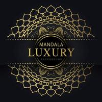 mandala de lujo dorado con fondo negro diseño elegante para invitación de aniversario henna vector