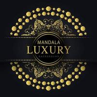 mandala de lujo dorado con fondo negro diseño elegante para invitación de aniversario henna vector