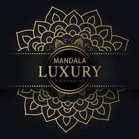 mandala de lujo dorado con fondo negro diseño elegante para invitación de aniversario henna vector