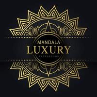 mandala de lujo dorado con fondo negro diseño elegante para invitación de aniversario henna vector