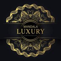 mandala de lujo dorado con fondo negro diseño elegante para invitación de aniversario henna vector