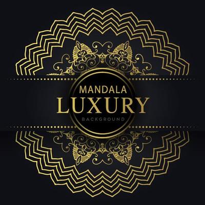 luxury mandala golden with a black background elegant design for anniversary invitation henna