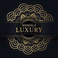 mandala de lujo dorado con fondo negro diseño elegante para invitación de aniversario henna vector