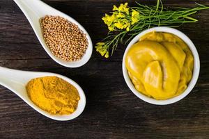 mustard sauce and flowers and their ingredients photo