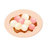 Chinese dessert tangyuan. Rice flour balls in sweet syrup. Asian food. Vector flat drawn illustration for restaurant dishes, menu, dessert, cooking concept