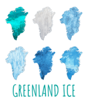 Set of Greenland map outlines on ice texture. Concept collage. png