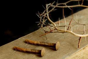crown of thorns and nails symbols of the Christian crucifixion in Easter photo